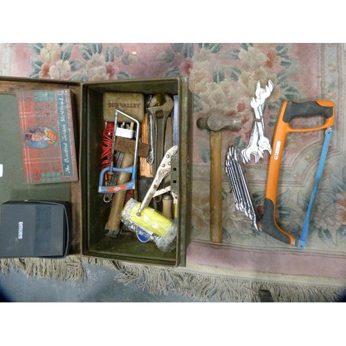 340A - Metal box containing spanners, hacksaws, hammers, tester, drill bits, etc.