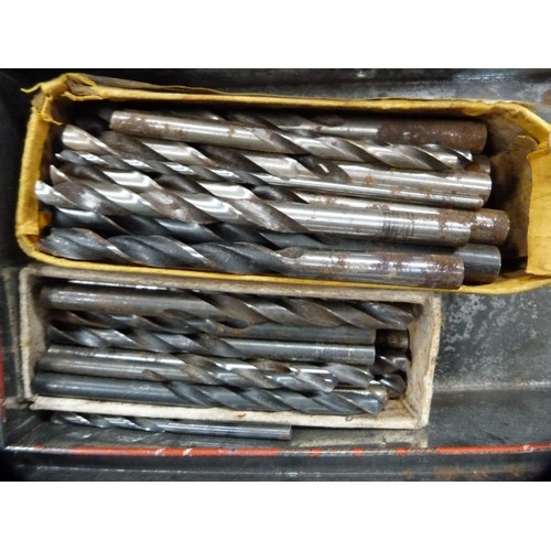 340A - Metal box containing spanners, hacksaws, hammers, tester, drill bits, etc.