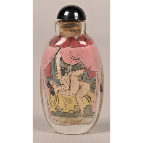 137 - Three Chinese glass snuff bottles with erotic scenes (3)