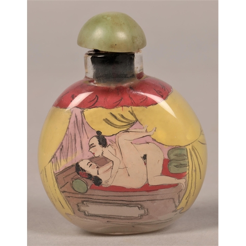 137 - Three Chinese glass snuff bottles with erotic scenes (3)