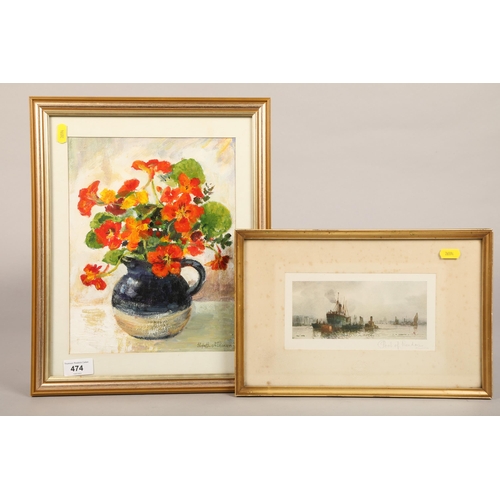 474 - Elspeth Atkinson, Nasturtiums, oil on paper, signed by the artist 22 x 28 cm (32 x 40 cm including f... 