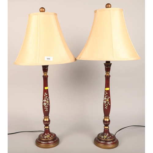 586 - Pair of painted wooden table lamps (2)