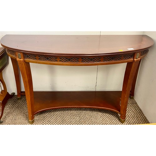 545 - Contemporary demi-lune hall table with brass feet 