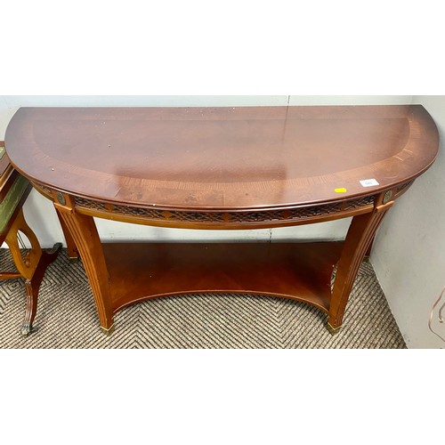 545 - Contemporary demi-lune hall table with brass feet 