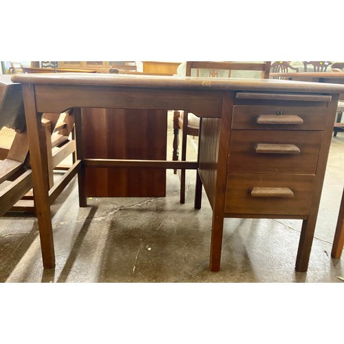 613 - Vintage Abbess oak desk with three drawers