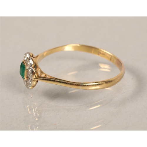 126 - Diamond and emerald yellow gold ring size Q