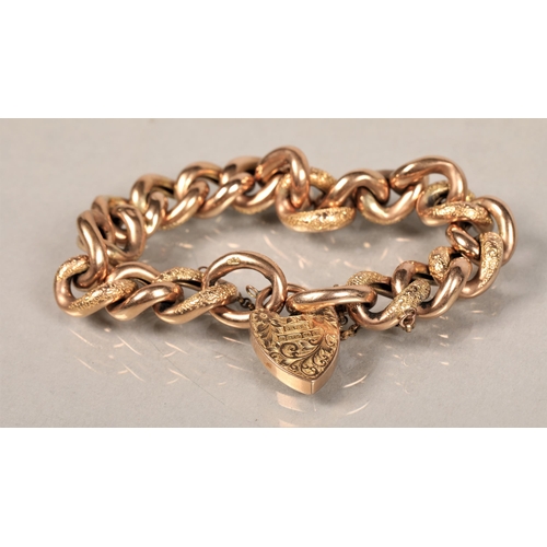 156 - 9ct gold hollow linked bracelet with heart shaped clasp 27g