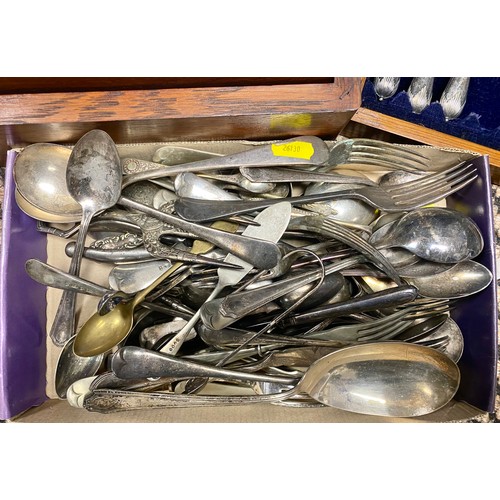 379 - Three partially filled cases of EPNS cutlery and box of loose