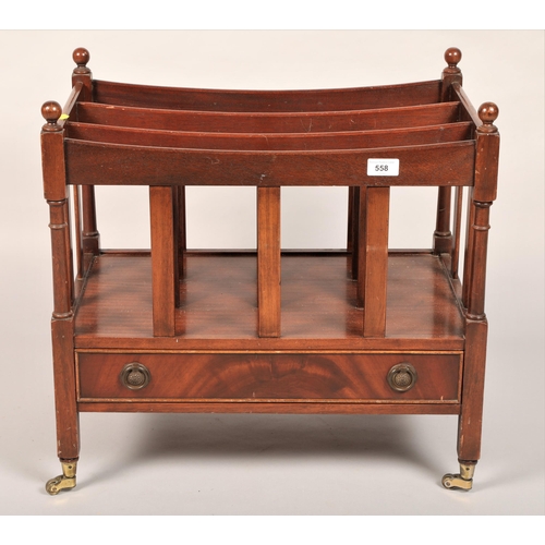 558 - Mahogany magazine rack with drawer