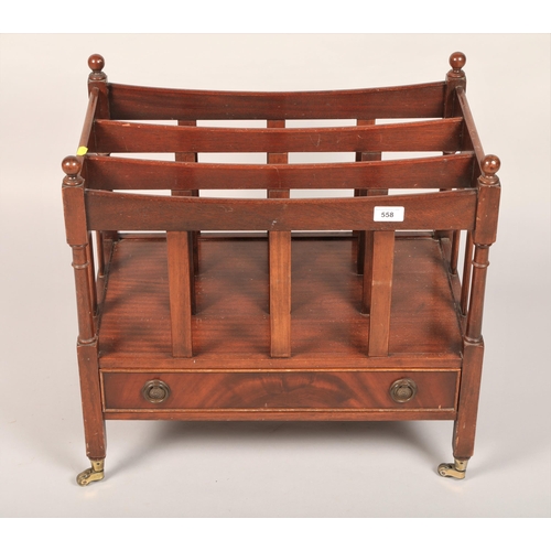 558 - Mahogany magazine rack with drawer