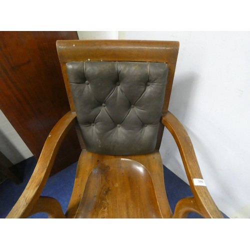 395 - Edwardian oak and elm gentleman`s study chair, the show-wood frame with button leather back panel ab... 