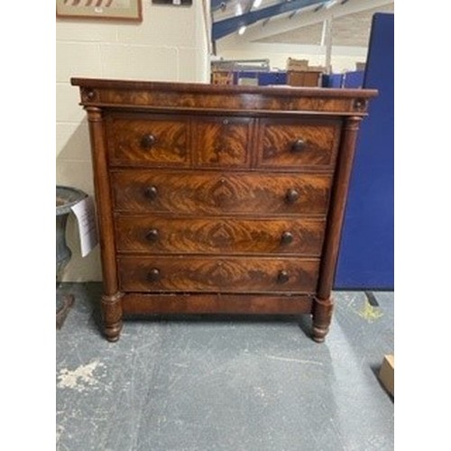 393 - 19th century mahogany secretaire column chest, the upper drawer with triple fall front enclosing sat... 