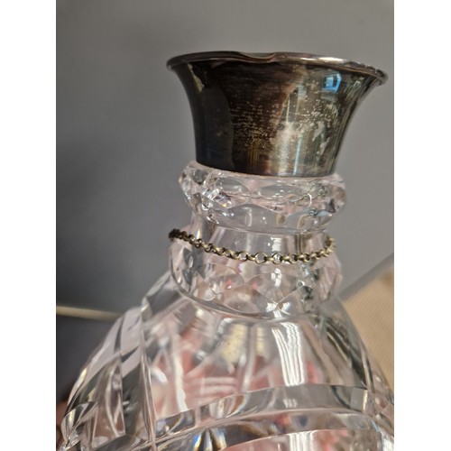 229 - Silver collared cut glass sherry decanter