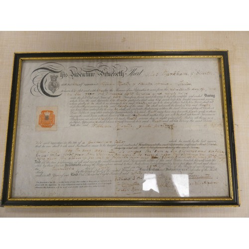 241 - Stockton - Apprenticeship Indenture.  Framed indenture of apprenticeship for Alec Markham to William... 