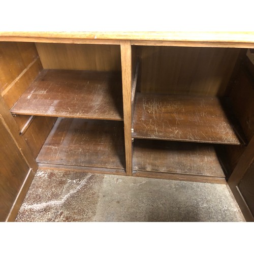 573 - Early 20th century Oak glazed book case over cupboard, 183 x 215 x 46 cm