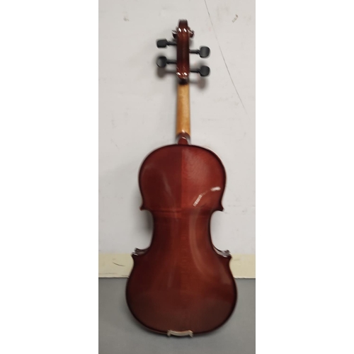 70 - Modern 4/4 size violin unattributed. Spruce top and two piece maple back. Complete with case and bow... 