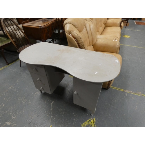 457 - Painted kidney shaped desk and a two tier circular table.