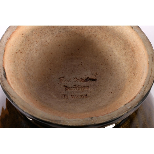 17 - Thai Celadon glazed stoneware vase with geometric border.
