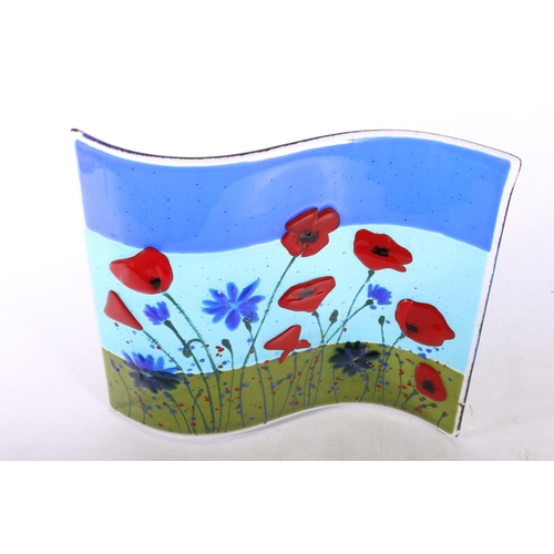 20D - Fused art glass of poppies and other flowers.
