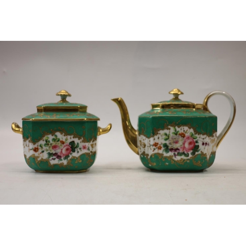 40 - Continental teapot, 15cm, and covered sugar bowl, with gilt decoration.