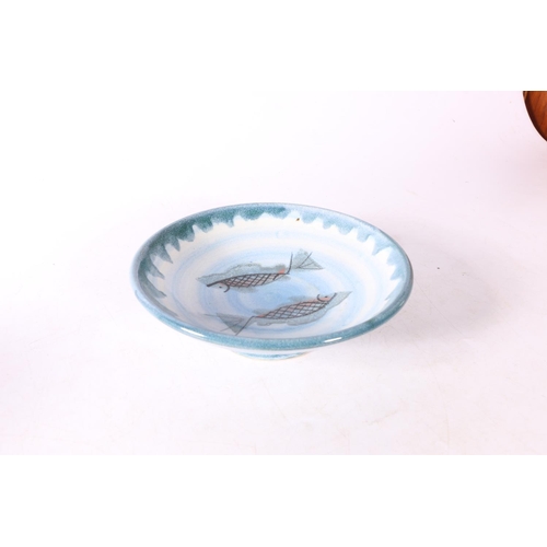 57 - Scottish Pottery footed bowl with fish decoration to well, 15cm diameter.