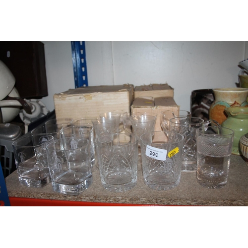 299 - Glassware to include boxed glasses, cut glass, Bowling Club glasses, etc.