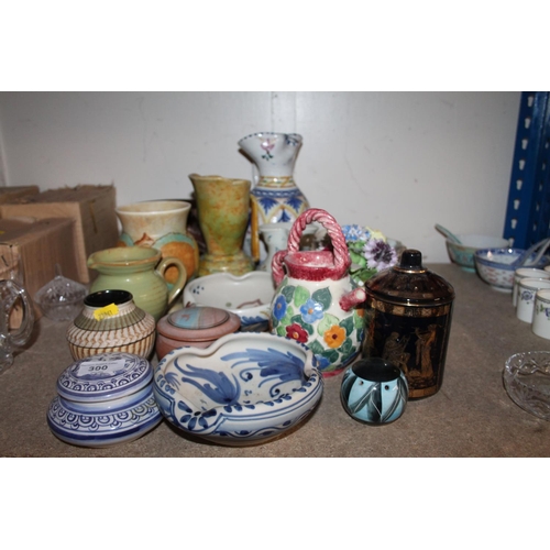 300 - Decorative pottery and ceramics to include vases, water jug, West German jardinière, etc.