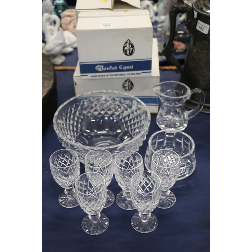 104 - Waterford Crystal stem ware, bowls, and a water jug.,