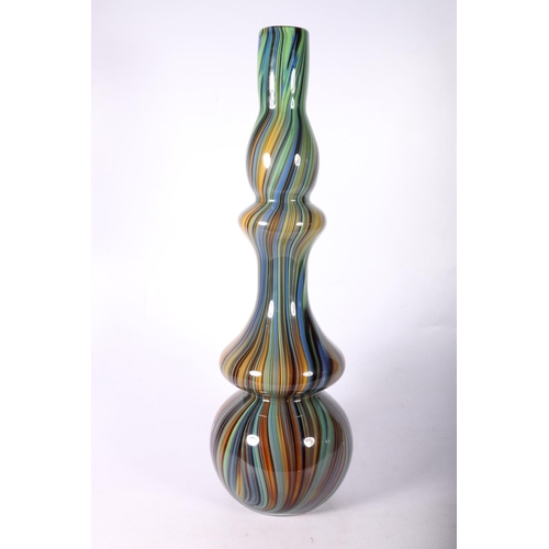 65A - Art Glass multi-tiered cased glass vase, with overall striped design, 47cm high.