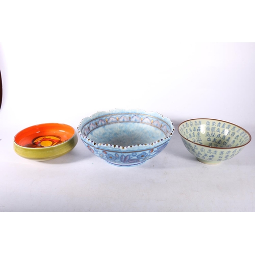 65 - Poole Pottery bowl, 17cm diameter, a Chinese bowl, and a Charlotte Rhead bowl.