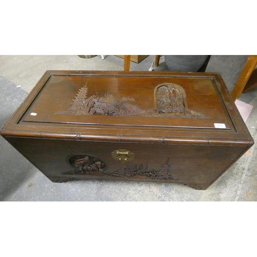 415 - Modern Chinese camphorwood bedding box.