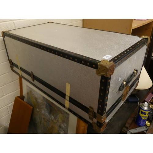 421 - Vintage metal bound travel trunk.