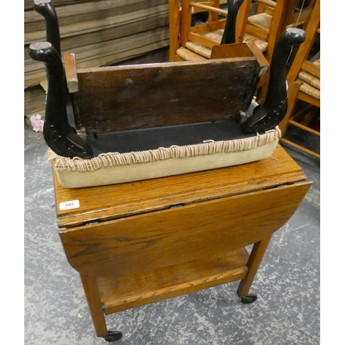 445 - Two tier tea trolley, foot stool and a book trough.