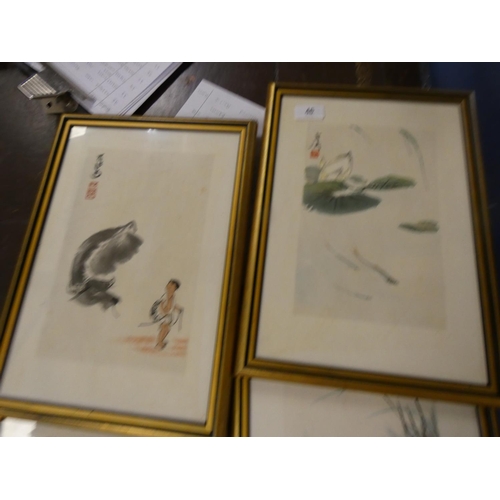 46 - Four gilt frame oriental prints, 25cm x 16cm.