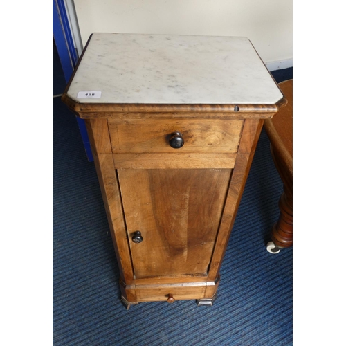 488 - Antique marble top pot cupboard, 90cm high.