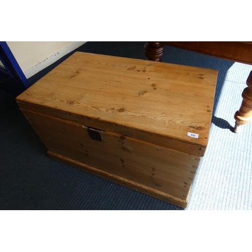 490 - 19th century pitch pine bedding box on later base fitted two drawers, 94cm.