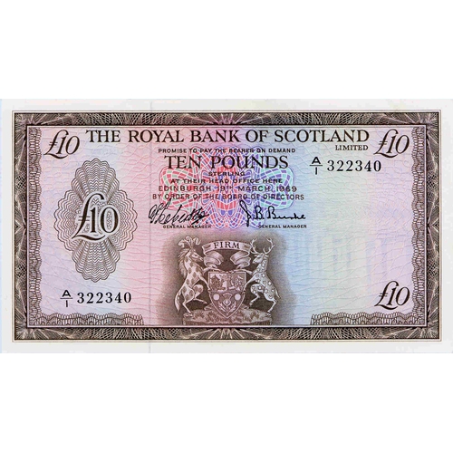 504 - THE ROYAL BANK OF SCOTLAND LIMITED ten pound &pound;10 banknote 19th March 1969, A/1 322340, Burke a... 