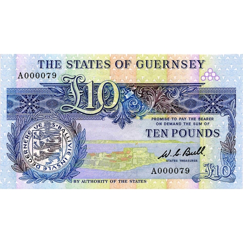 THE STATES OF GUERNSEY ten pound £10 banknote (1980), low serial number ...