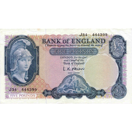 イギリス/UK Bank of England 5Pounds 1957-63年 サイン:オ