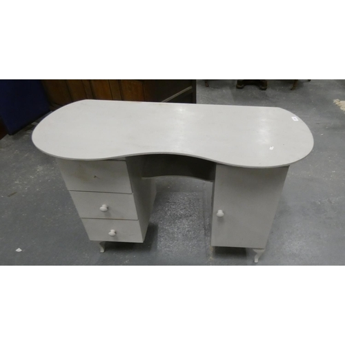 457 - Painted kidney shaped desk and a two tier circular table.