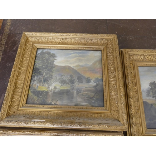 38 - Pair of 19th century school river scenes 21cm x 15cm and another of a house. (3)