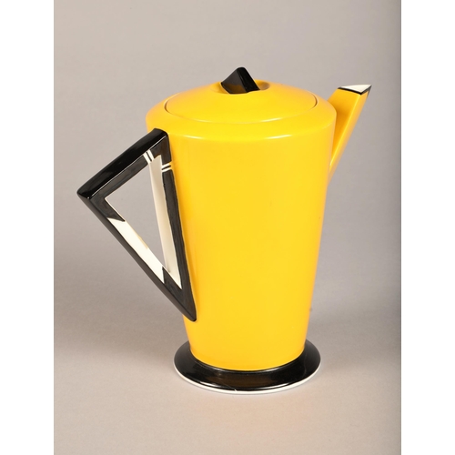 2 - Shelley art deco part coffee set yellow & black pattern, coffee pot and two cup & saucers