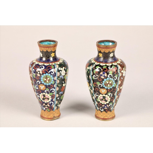 3 - Cloisonne enamel brass footed jardiniere, 13 cm high, Pair of cloisonne vases 13 cm high, cloisonne ... 