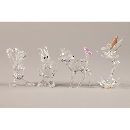 31 - Four Disney related Swarovski pieces including Bambi (with name plaque), Tinkerbell (with name plaqu... 