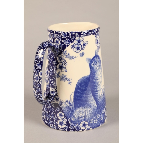 34 - Heron Cross Pottery 'Endearing Innocence' blue and white cat pattern jug (22cm h)