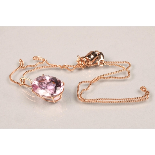 61 - 14ct rose gold mounted diamonds and pink gem on rose silver chain