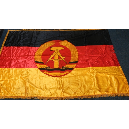 762 - German Democratic Republic political works flag with compass and hammer in wreath design, the revers... 