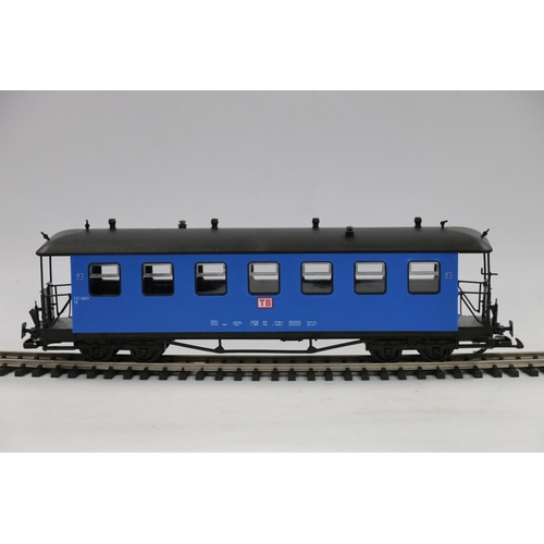 2 - Train G gauge model railways, six 757-5803 TB coaches in blue, each boxed. (6)