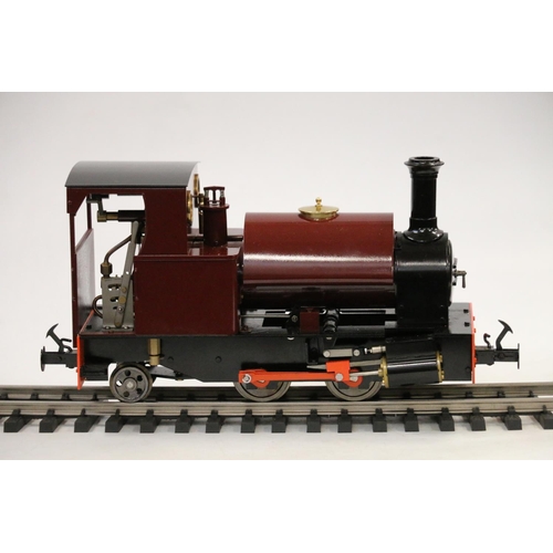 7 - Accucraft BMMC G scale model railways, a 1:19 scale live steam 0-4-2 locomotive in maroon black live... 