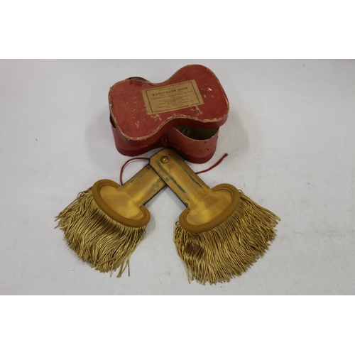 763 - Pair of WW1 era French Officers Full Dress Epaulettes, marked to the slides 'MB', in box with paper ... 